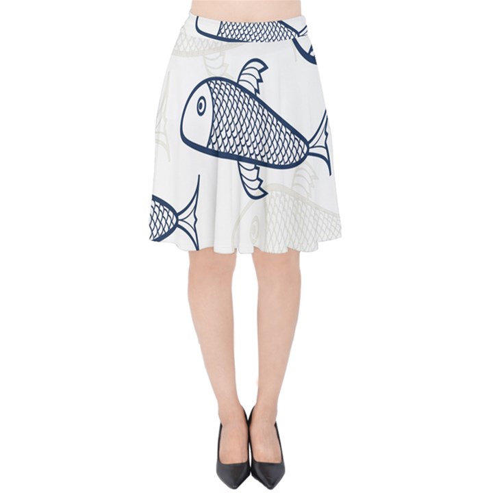 Fish Graphic Flooring Blue Seaworld Swim Water Velvet High Waist Skirt