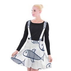 Fish Graphic Flooring Blue Seaworld Swim Water Suspender Skater Skirt by Mariart