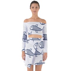 Fish Graphic Flooring Blue Seaworld Swim Water Off Shoulder Top With Skirt Set by Mariart