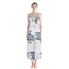 Fish Graphic Flooring Blue Seaworld Swim Water Button Up Chiffon Maxi Dress