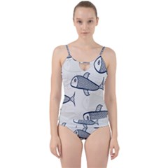 Fish Graphic Flooring Blue Seaworld Swim Water Cut Out Top Tankini Set