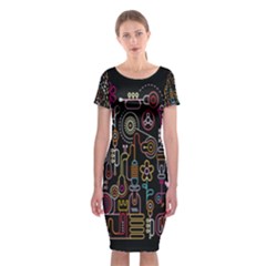 Features Illustration Classic Short Sleeve Midi Dress