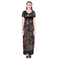 Features Illustration Short Sleeve Maxi Dress