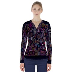 Features Illustration V-neck Long Sleeve Top