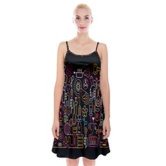 Features Illustration Spaghetti Strap Velvet Dress