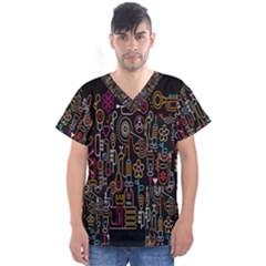 Features Illustration Men s V-neck Scrub Top