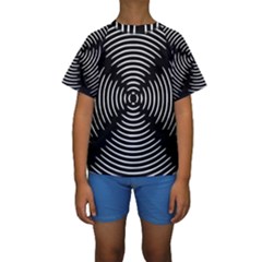 Gold Wave Seamless Pattern Black Hole Kids  Short Sleeve Swimwear