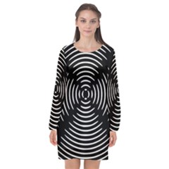 Gold Wave Seamless Pattern Black Hole Long Sleeve Chiffon Shift Dress 