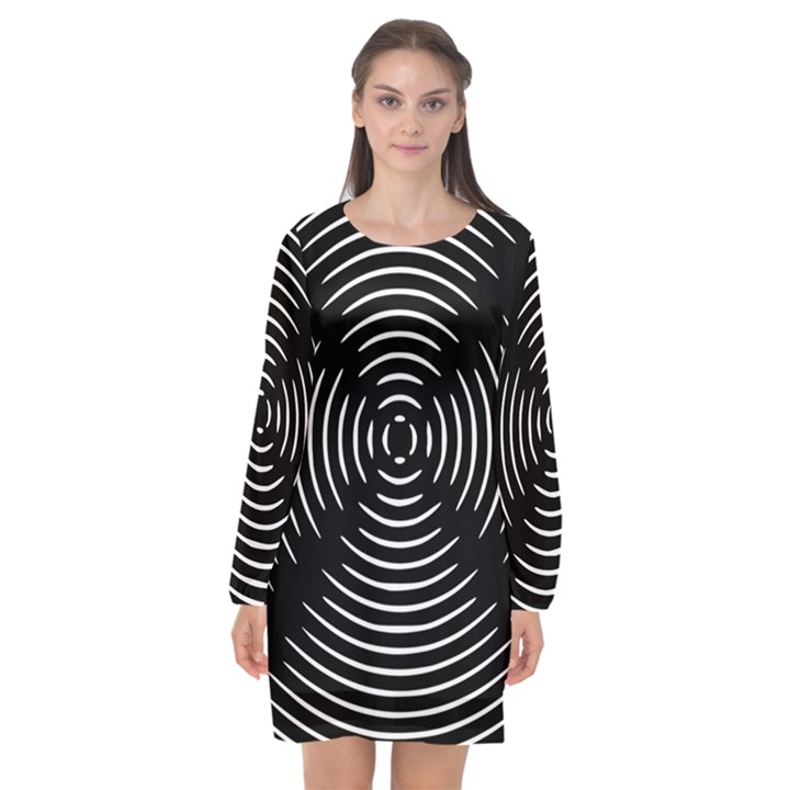 Gold Wave Seamless Pattern Black Hole Long Sleeve Chiffon Shift Dress 