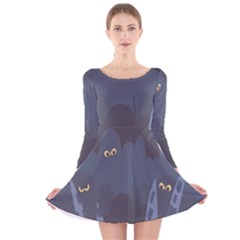 Ghost Halloween Eye Night Sinister Long Sleeve Velvet Skater Dress