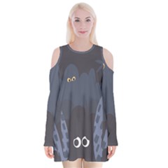 Ghost Halloween Eye Night Sinister Velvet Long Sleeve Shoulder Cutout Dress