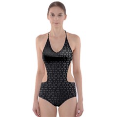 Gray Plaid Black Cut-out One Piece Swimsuit