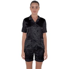 Gray Plaid Black Satin Short Sleeve Pyjamas Set by Mariart