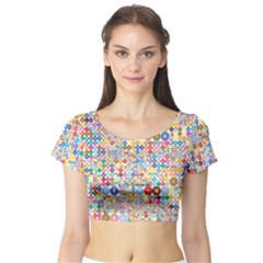 Circle Rainbow Polka Dots Short Sleeve Crop Top