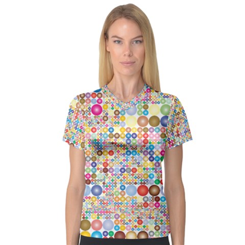 Circle Rainbow Polka Dots V-neck Sport Mesh Tee by Mariart