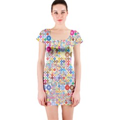 Circle Rainbow Polka Dots Short Sleeve Bodycon Dress