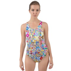 Circle Rainbow Polka Dots Cut-out Back One Piece Swimsuit