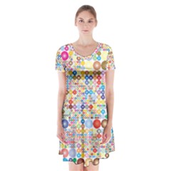 Circle Rainbow Polka Dots Short Sleeve V-neck Flare Dress