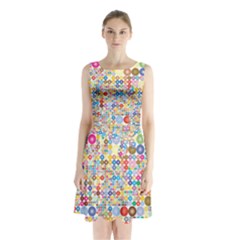 Circle Rainbow Polka Dots Sleeveless Waist Tie Chiffon Dress by Mariart