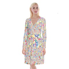 Circle Rainbow Polka Dots Long Sleeve Velvet Front Wrap Dress