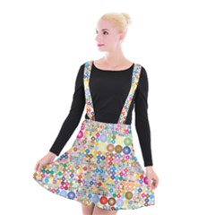 Circle Rainbow Polka Dots Suspender Skater Skirt by Mariart