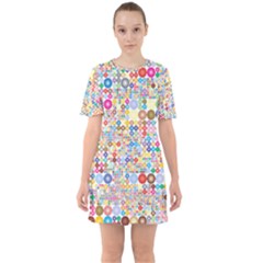 Circle Rainbow Polka Dots Sixties Short Sleeve Mini Dress