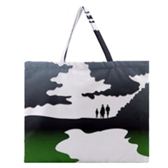 Landscape Silhouette Clipart Kid Abstract Family Natural Green White Zipper Large Tote Bag by Mariart