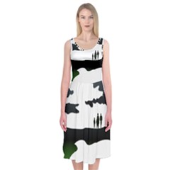 Landscape Silhouette Clipart Kid Abstract Family Natural Green White Midi Sleeveless Dress