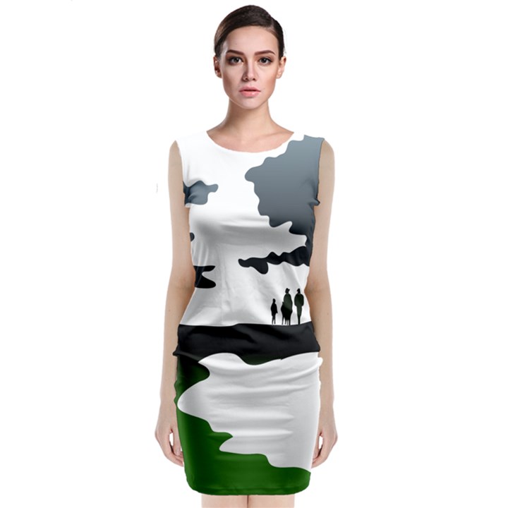 Landscape Silhouette Clipart Kid Abstract Family Natural Green White Classic Sleeveless Midi Dress