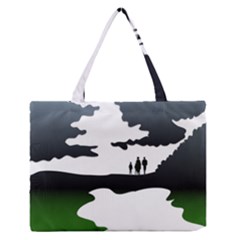 Landscape Silhouette Clipart Kid Abstract Family Natural Green White Zipper Medium Tote Bag by Mariart