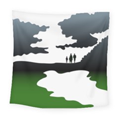 Landscape Silhouette Clipart Kid Abstract Family Natural Green White Square Tapestry (large) by Mariart