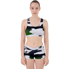 Landscape Silhouette Clipart Kid Abstract Family Natural Green White Work It Out Sports Bra Set