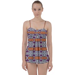 Purple And Brown Shapes                            Babydoll Tankini Set