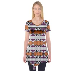 Purple And Brown Shapes                             Short Sleeve Tunic by LalyLauraFLM