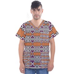 Purple And Brown Shapes                                   Men s V-neck Scrub Top