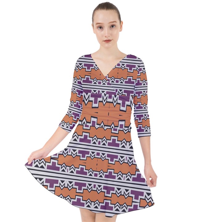 Purple and brown shapes                                    Quarter Sleeve Front Wrap Dress