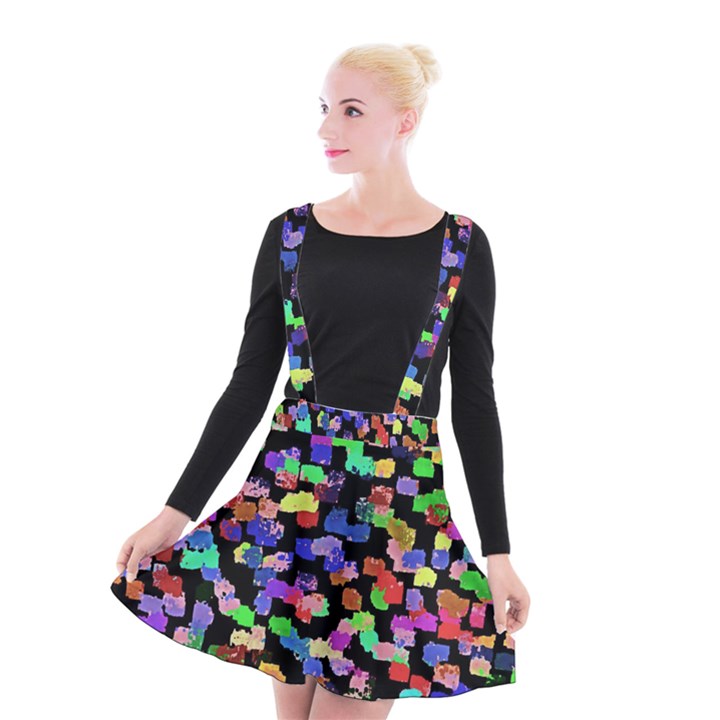 Colorful paint strokes on a black background                             Suspender Skater Skirt