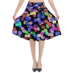 Colorful paint strokes on a black background                             Flared Midi Skirt