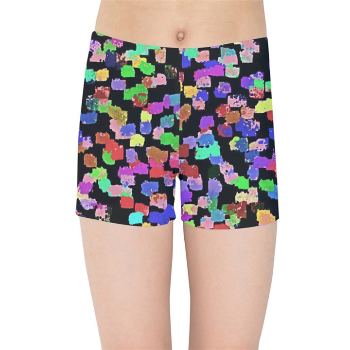 Colorful paint strokes on a black background                          Kids  Skinny Shorts