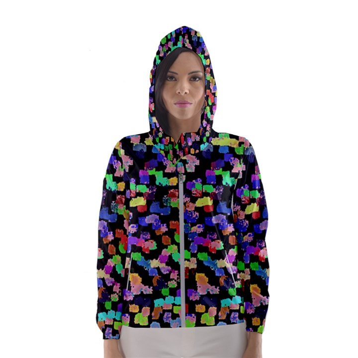 Colorful paint strokes on a black background                                Hooded Wind Breaker (Women)