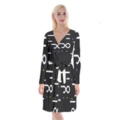 Line Circle Triangle Polka Sign Long Sleeve Velvet Front Wrap Dress