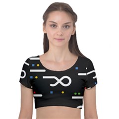 Line Circle Triangle Polka Sign Velvet Crop Top