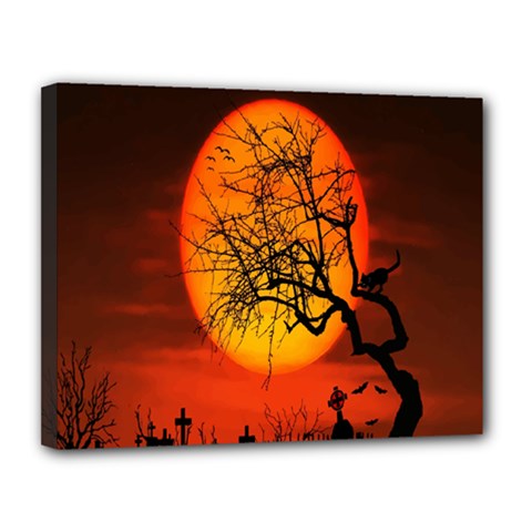 Helloween Midnight Graveyard Silhouette Canvas 14  X 11 