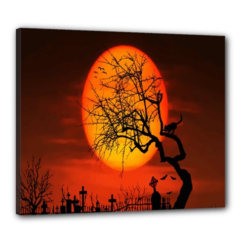 Helloween Midnight Graveyard Silhouette Canvas 24  X 20 