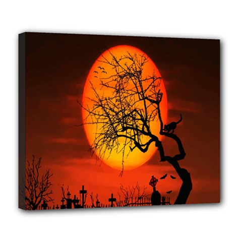 Helloween Midnight Graveyard Silhouette Deluxe Canvas 24  X 20  