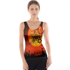 Helloween Midnight Graveyard Silhouette Tank Top by Mariart