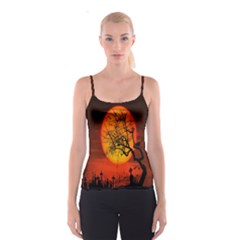 Helloween Midnight Graveyard Silhouette Spaghetti Strap Top