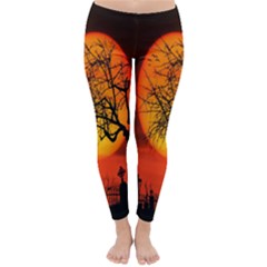 Helloween Midnight Graveyard Silhouette Classic Winter Leggings by Mariart