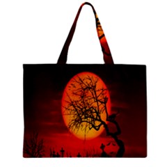 Helloween Midnight Graveyard Silhouette Zipper Mini Tote Bag