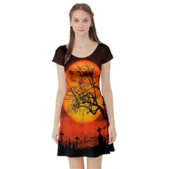 Helloween Midnight Graveyard Silhouette Short Sleeve Skater Dress by Mariart